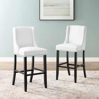 Baron Bar Stool Faux Leather Set of 2, Faux Leather, Wood, White, 19016