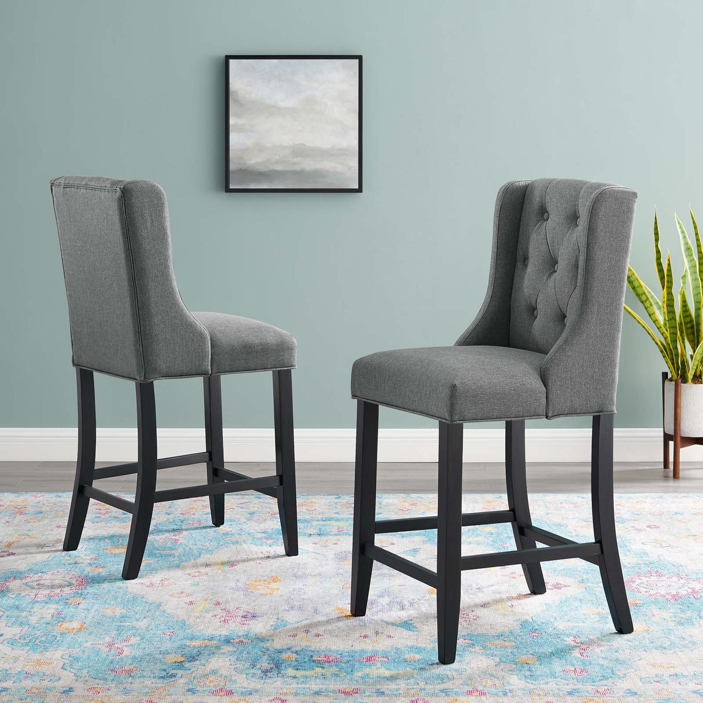 Baronet Counter Bar Stool Upholstered Fabric Set of 2, Fabric, Wood, Grey Gray, 19019