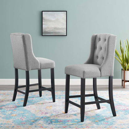 Baronet Counter Bar Stool Upholstered Fabric Set of 2, Fabric, Wood, Light Grey Gray, 19020