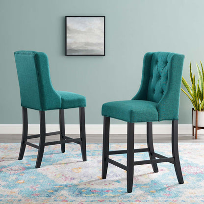 Baronet Counter Bar Stool Upholstered Fabric Set of 2, Fabric, Wood, Teal Blue, 19021