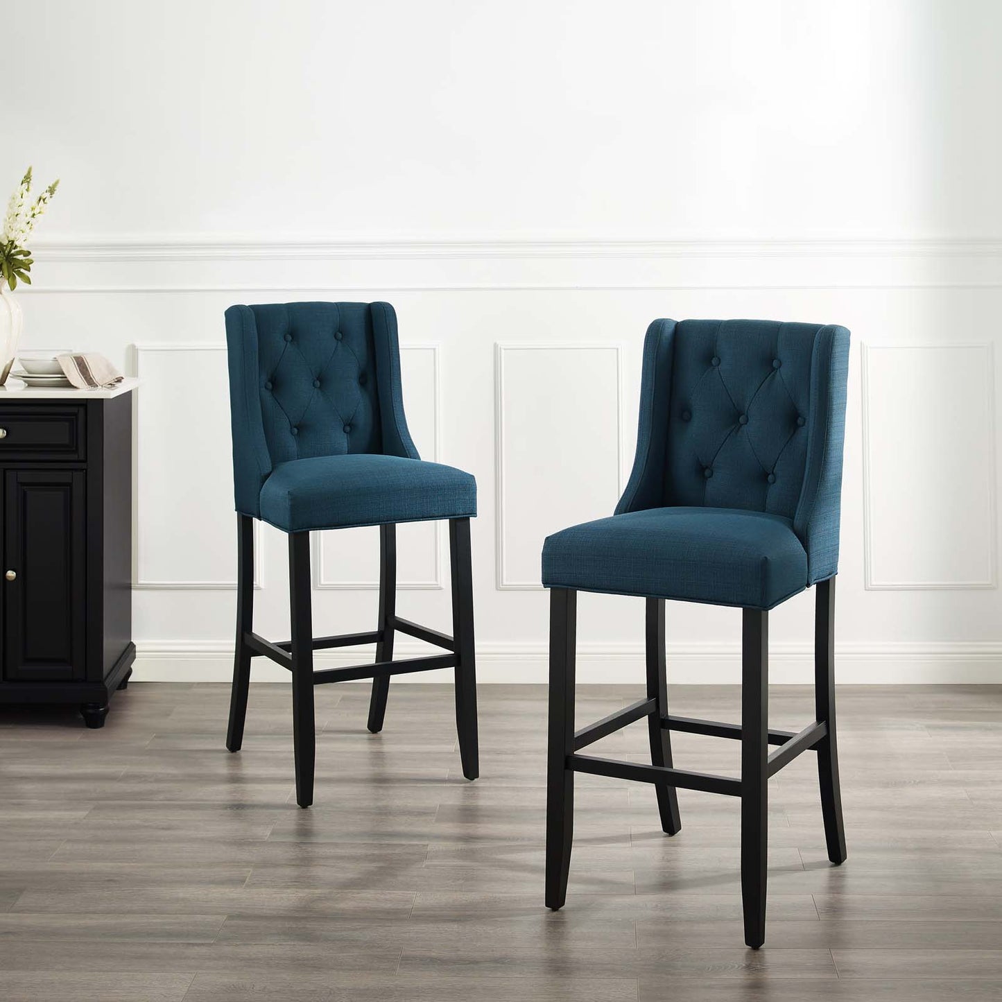 Baronet Bar Stool Upholstered Fabric Set of 2, Fabric, Wood, Navy Blue, 19023