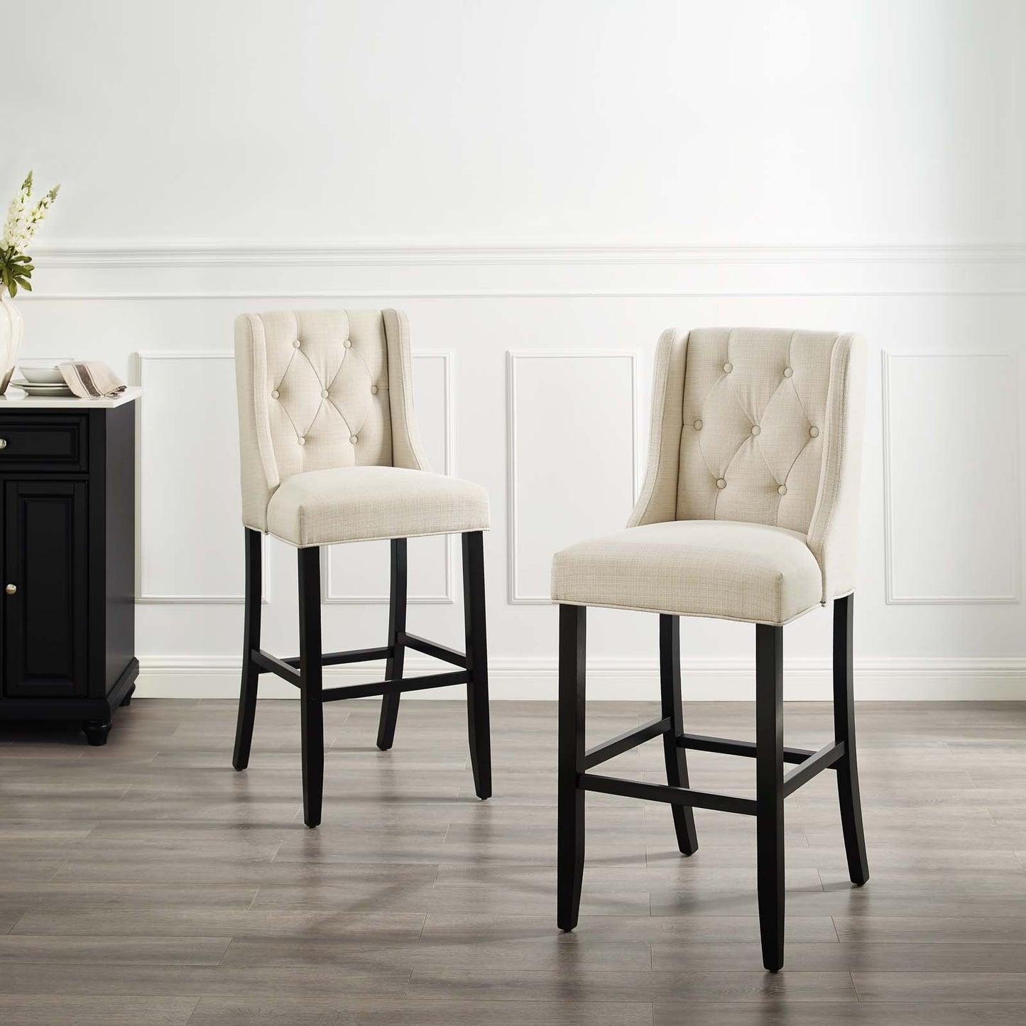 Baronet Bar Stool Upholstered Fabric Set of 2, Fabric, Wood, Beige, 19024