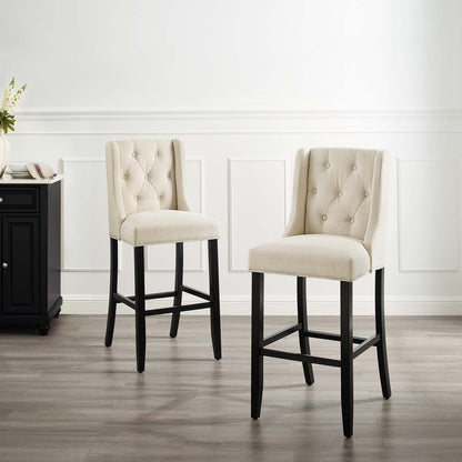 Baronet Bar Stool Upholstered Fabric Set of 2, Fabric, Wood, Beige, 19024