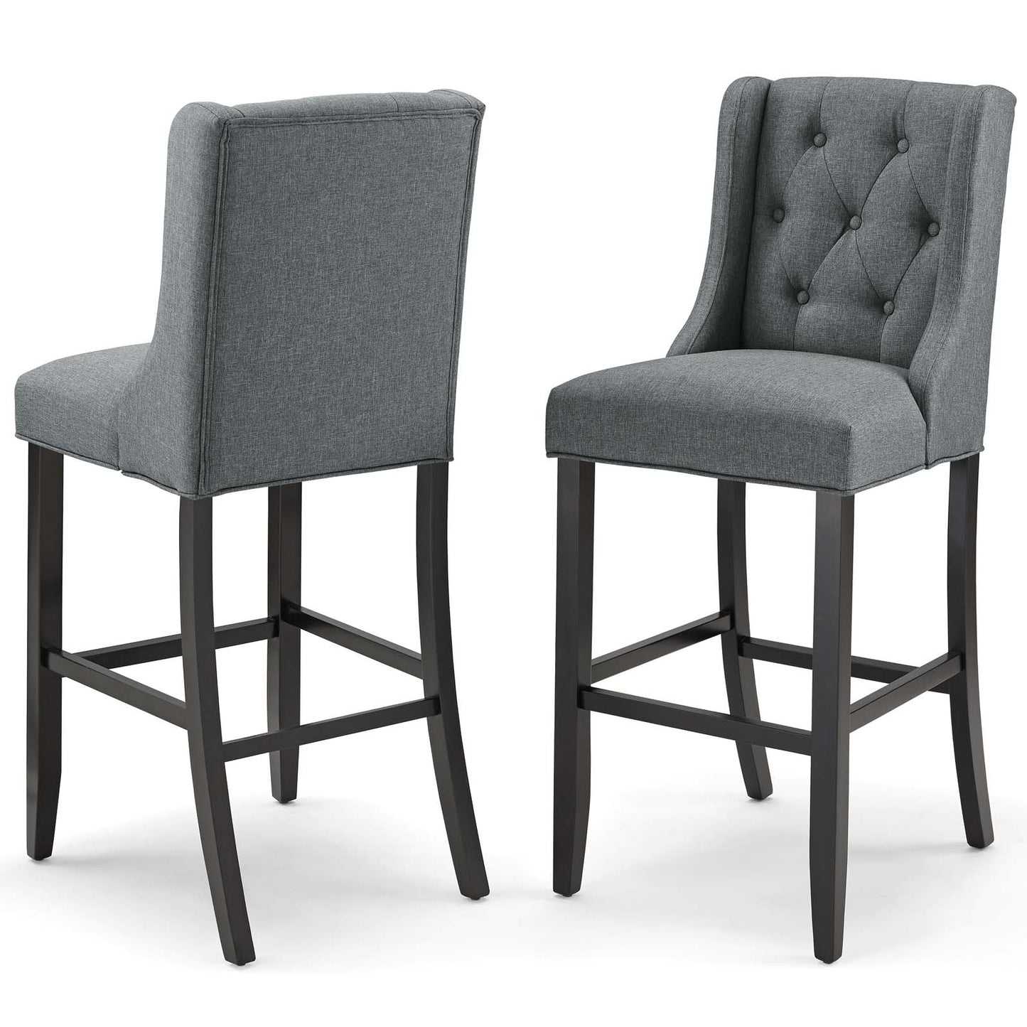 Baronet Bar Stool Upholstered Fabric Set of 2, Fabric, Wood, Grey Gray, 19025