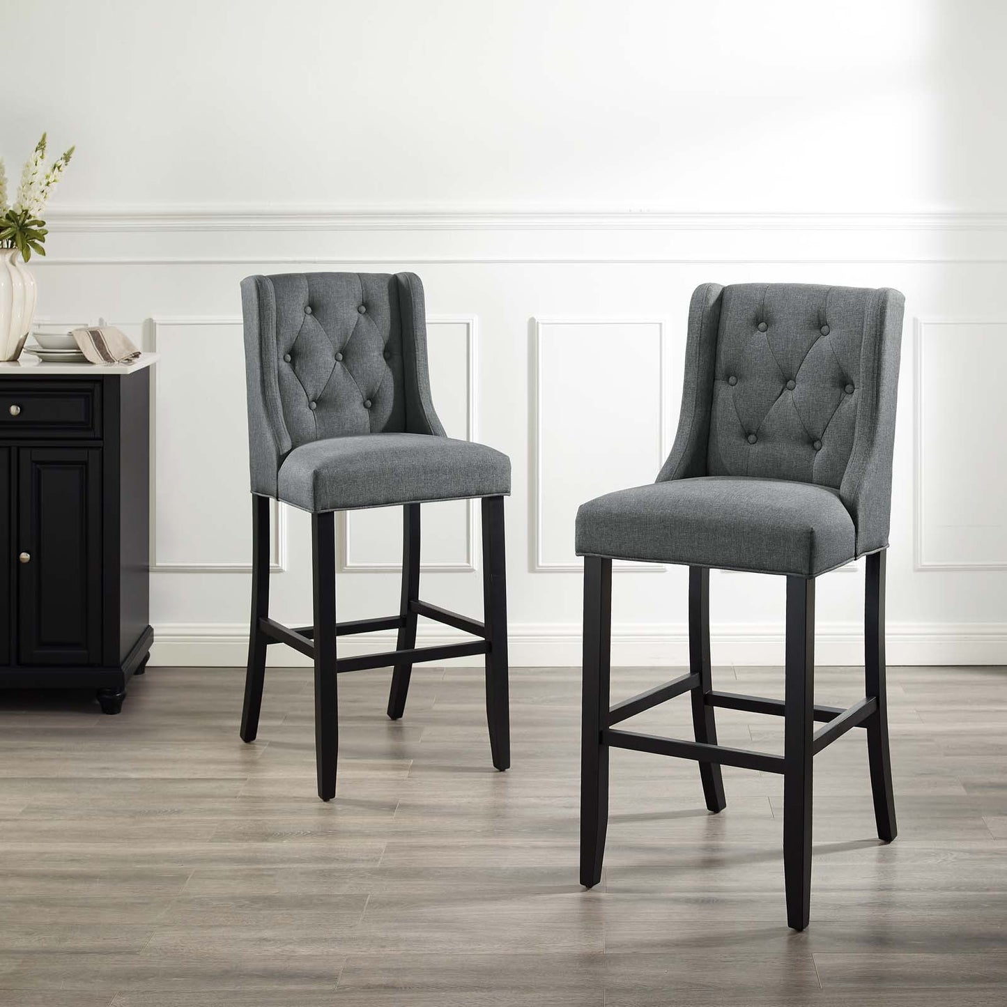 Baronet Bar Stool Upholstered Fabric Set of 2, Fabric, Wood, Grey Gray, 19025