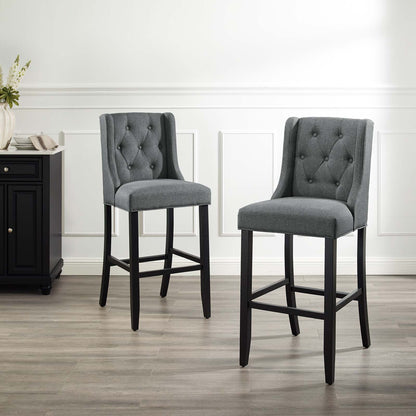 Baronet Bar Stool Upholstered Fabric Set of 2, Fabric, Wood, Grey Gray, 19025