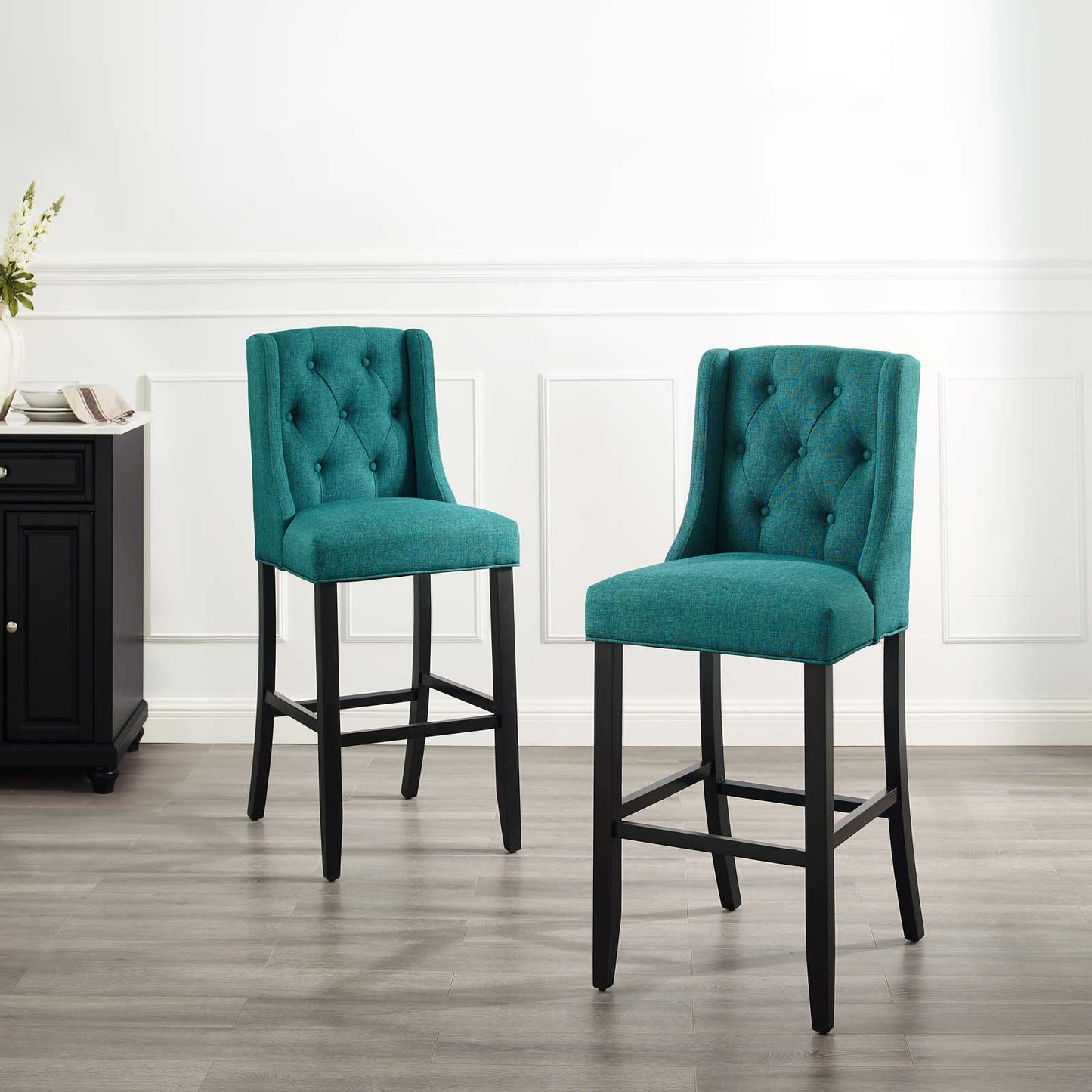 Baronet Bar Stool Upholstered Fabric Set of 2, Fabric, Wood, Teal Blue, 19027