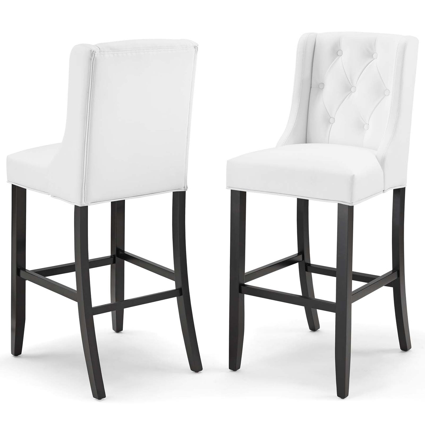Baronet Bar Stool Faux Leather Set of 2, Faux Leather, Wood, White, 19028