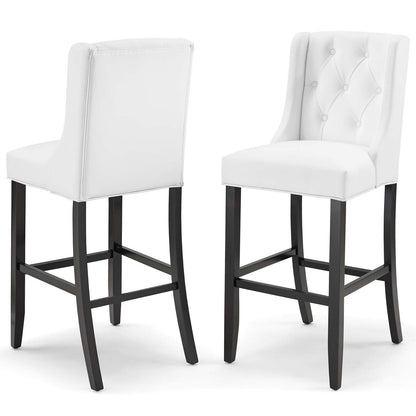 Baronet Bar Stool Faux Leather Set of 2, Faux Leather, Wood, White, 19028