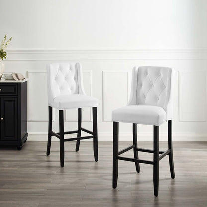 Baronet Bar Stool Faux Leather Set of 2, Faux Leather, Wood, White, 19028