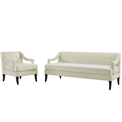 Concur Living Room Set Performance Velvet Set of 2, Velvet, Ivory White, 19032