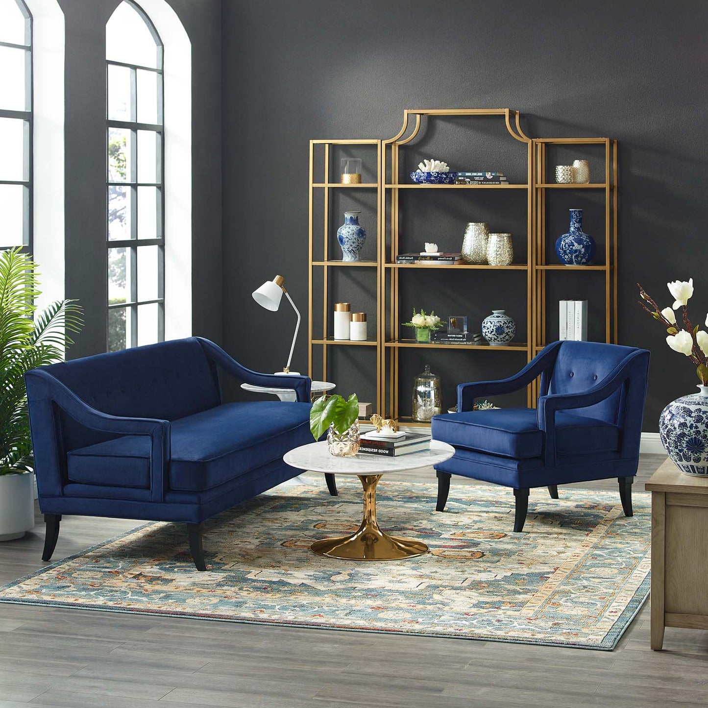 Concur Living Room Set Performance Velvet Set of 2, Velvet, Blue Navy, 19033