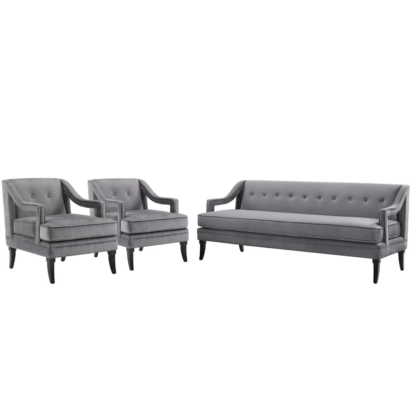 Concur Living Room Set Performance Velvet Set of 3, Velvet, Grey Gray, 19037