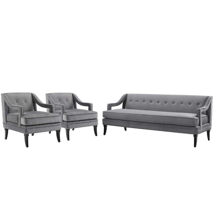 Concur Living Room Set Performance Velvet Set of 3, Velvet, Grey Gray, 19037