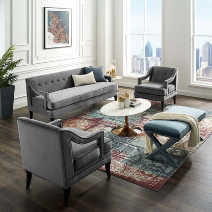 Concur Living Room Set Performance Velvet Set of 3, Velvet, Grey Gray, 19037