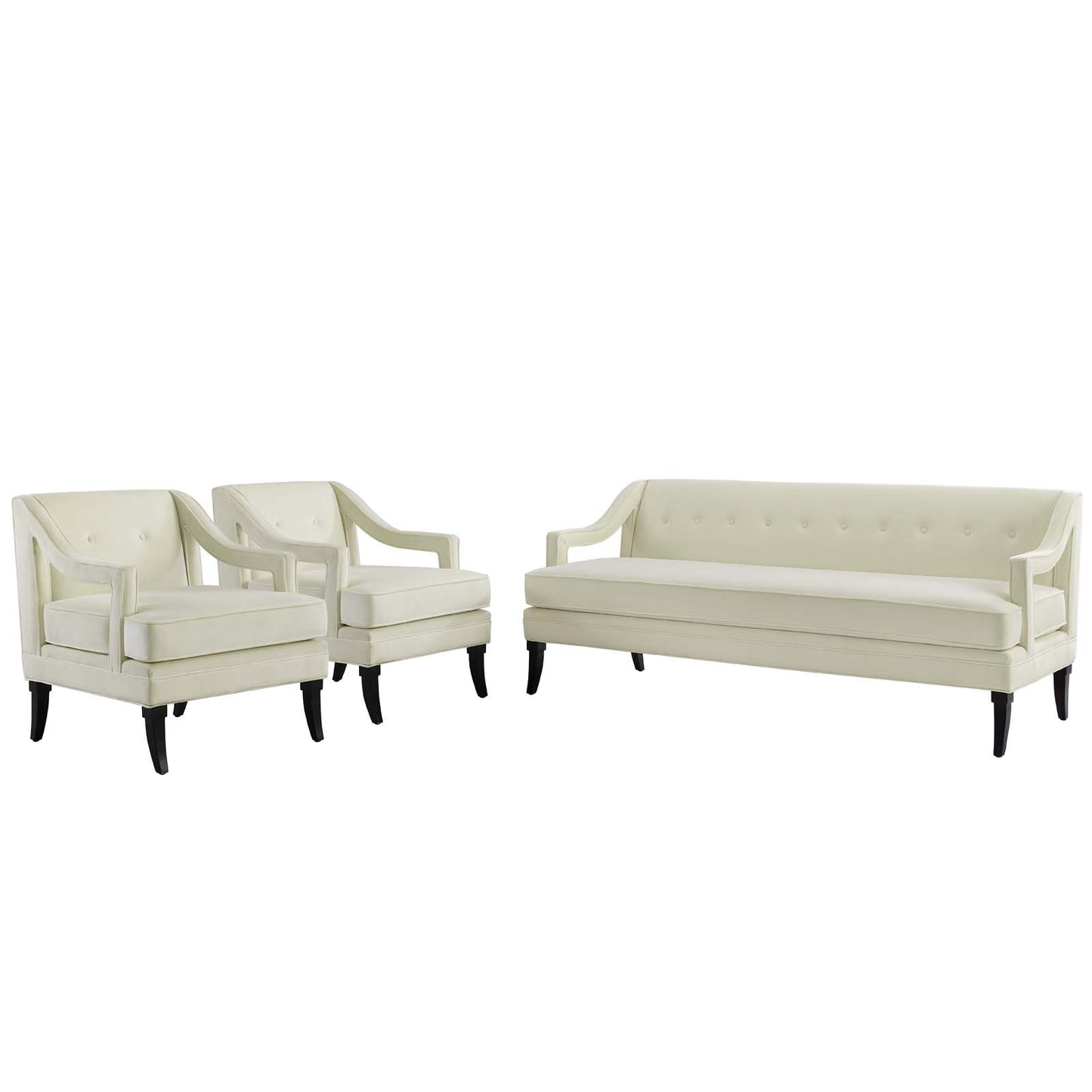 Concur Living Room Set Performance Velvet Set of 3, Velvet, Ivory White, 19038