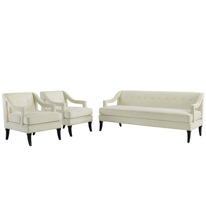 Concur Living Room Set Performance Velvet Set of 3, Velvet, Ivory White, 19038