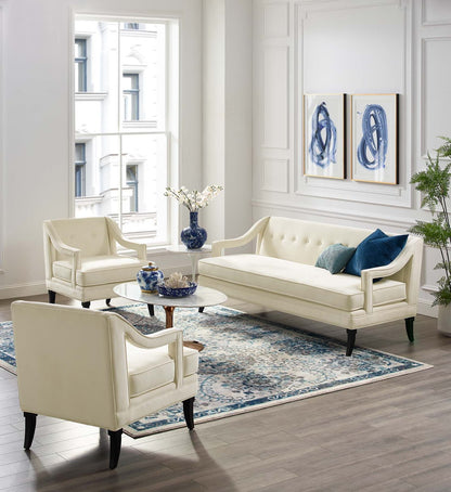 Concur Living Room Set Performance Velvet Set of 3, Velvet, Ivory White, 19038