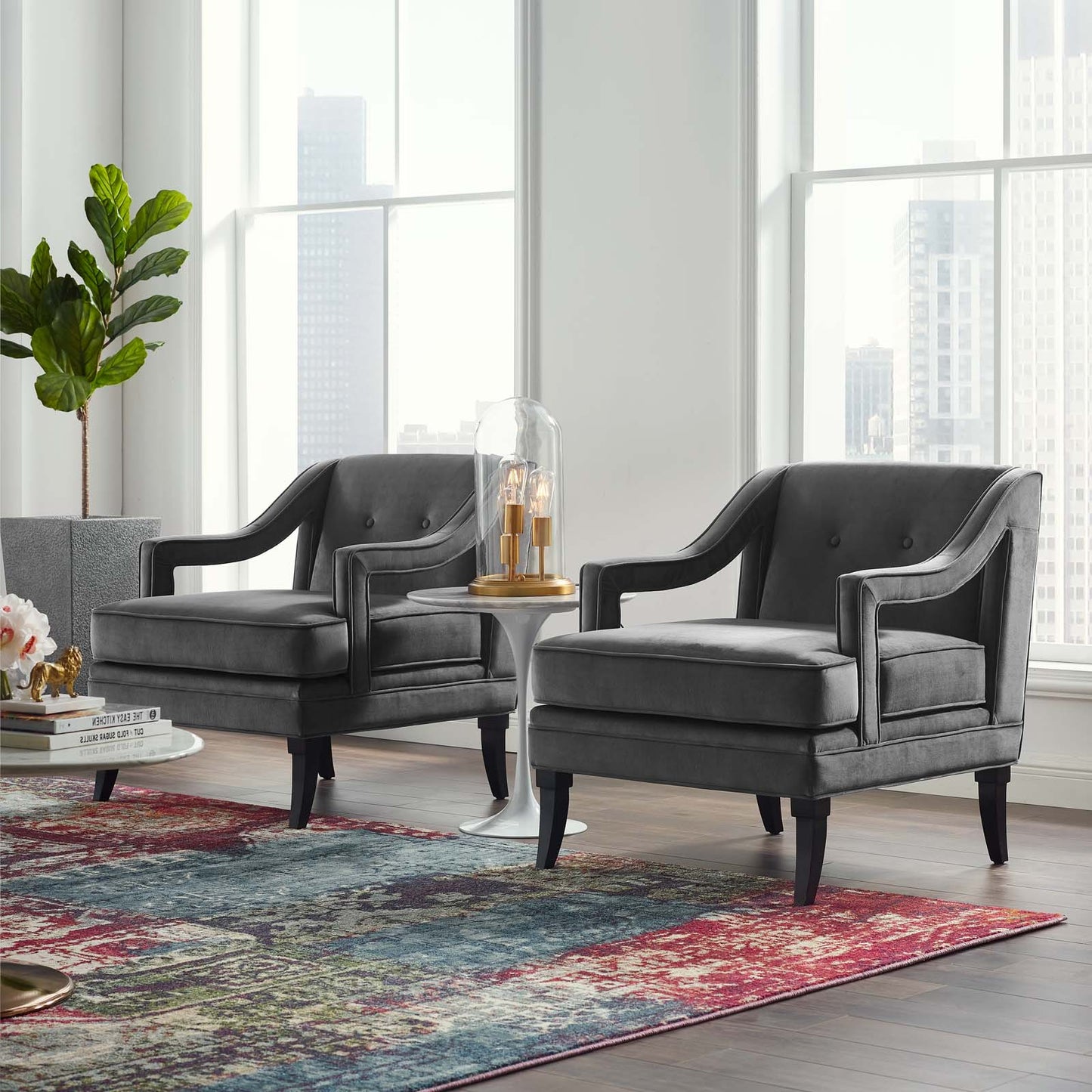 Concur Living Room Set Performance Velvet Set of 2, Velvet, Grey Gray, 19042
