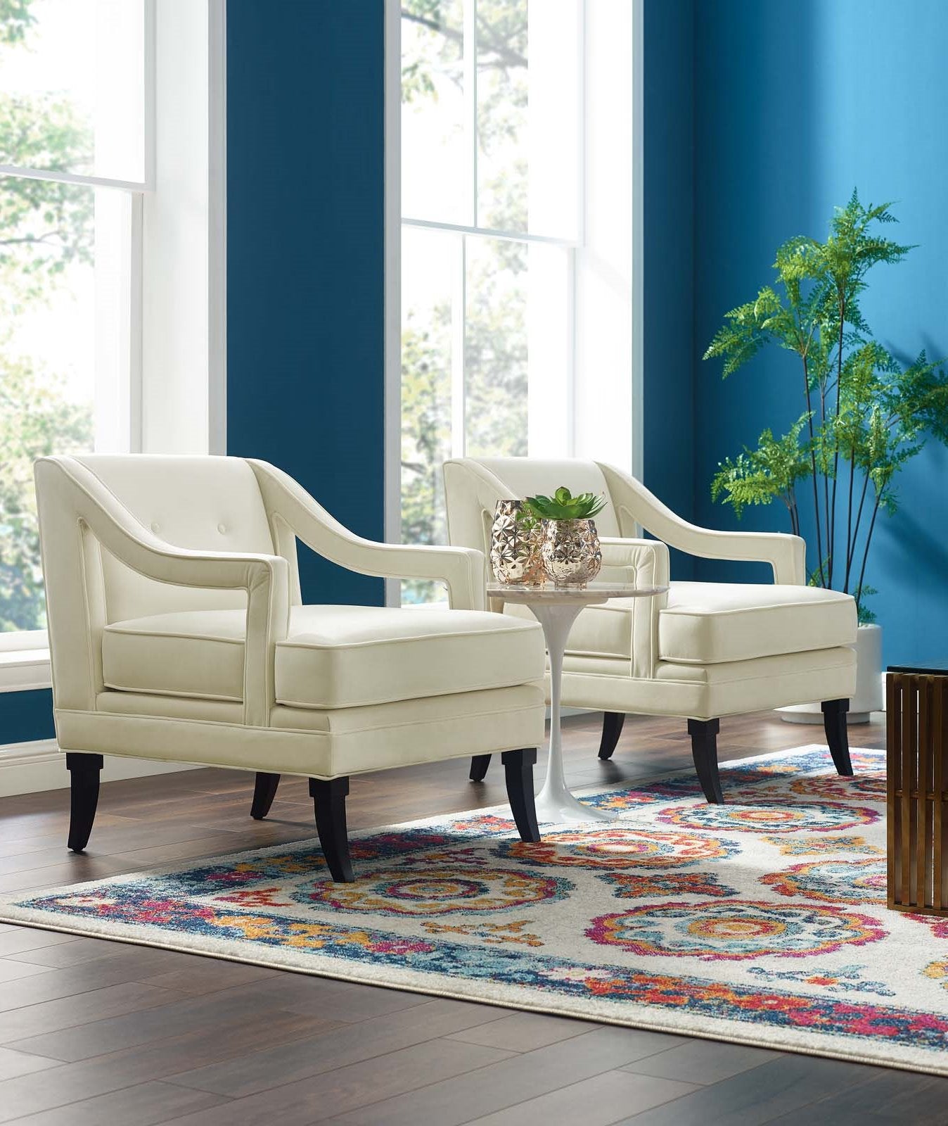Concur Living Room Set Performance Velvet Set of 2, Velvet, Ivory White, 19043