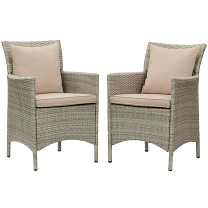 Conduit Outdoor Patio Wicker Rattan Dining Armchair Set of 2, Rattan, Wicker, Light Grey Gray Beige, 19046