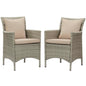 Conduit Outdoor Patio Wicker Rattan Dining Armchair Set of 2, Rattan, Wicker, Light Grey Gray Beige, 19046