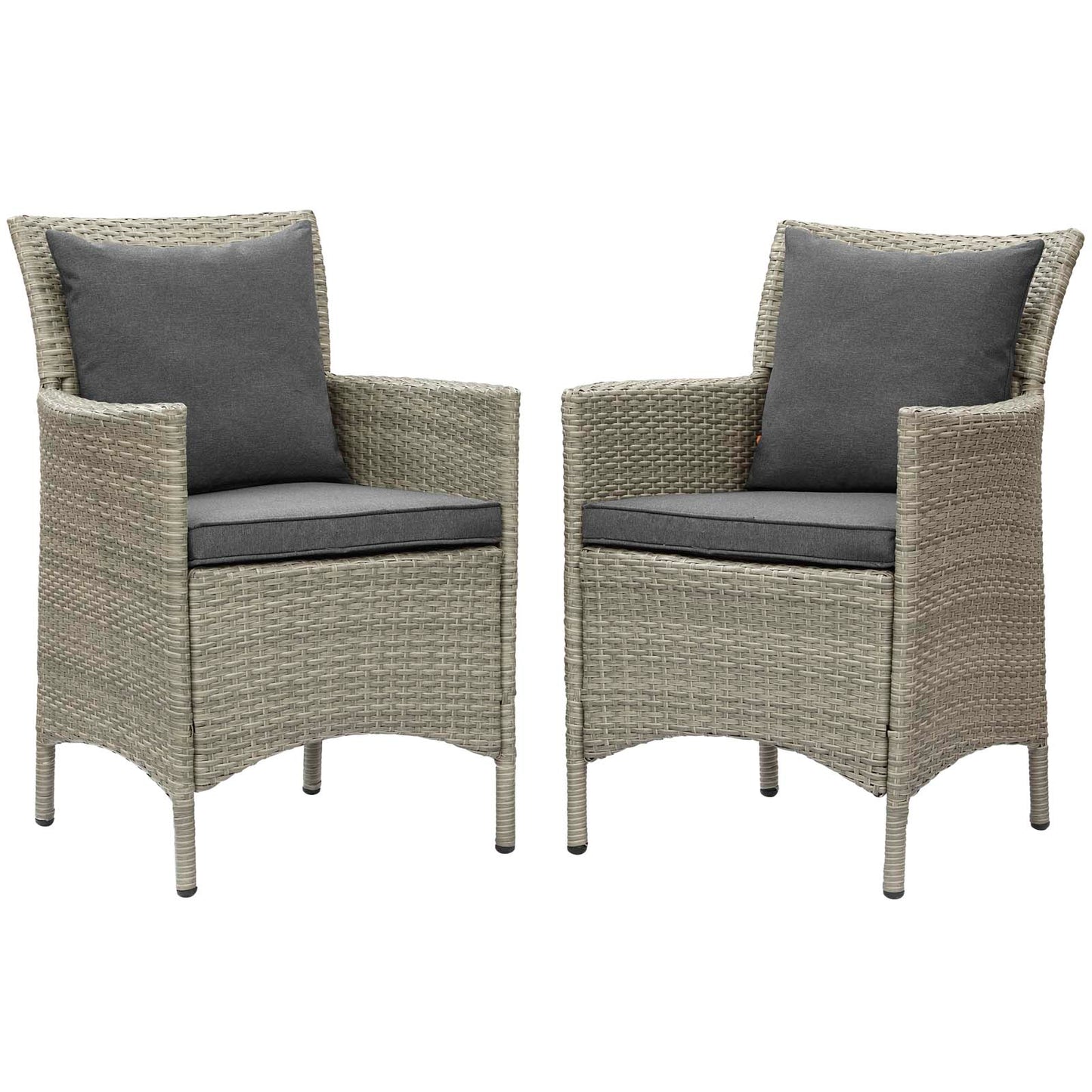 Conduit Outdoor Patio Wicker Rattan Dining Armchair Set of 2, Rattan, Wicker, Grey Gray, 19047