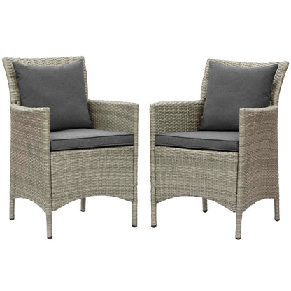 Conduit Outdoor Patio Wicker Rattan Dining Armchair Set of 2, Rattan, Wicker, Grey Gray, 19047
