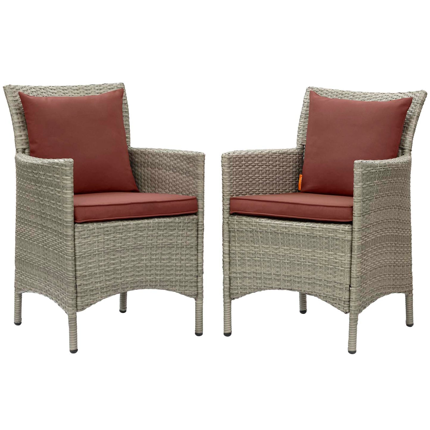 Conduit Outdoor Patio Wicker Rattan Dining Armchair Set of 2, Rattan, Wicker, Dark Red Brown, 19048
