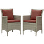Conduit Outdoor Patio Wicker Rattan Dining Armchair Set of 2, Rattan, Wicker, Dark Red Brown, 19048