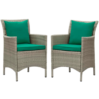 Conduit Outdoor Patio Wicker Rattan Dining Armchair Set of 2, Rattan, Wicker, Light Grey Gray Green, 19049