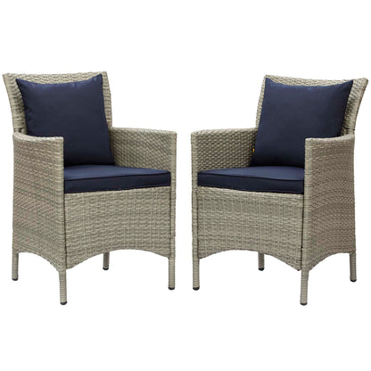 Conduit Outdoor Patio Wicker Rattan Dining Armchair Set of 2, Rattan, Wicker, Light Grey Gray Blue Navy, 19052