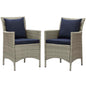 Conduit Outdoor Patio Wicker Rattan Dining Armchair Set of 2, Rattan, Wicker, Light Grey Gray Blue Navy, 19052