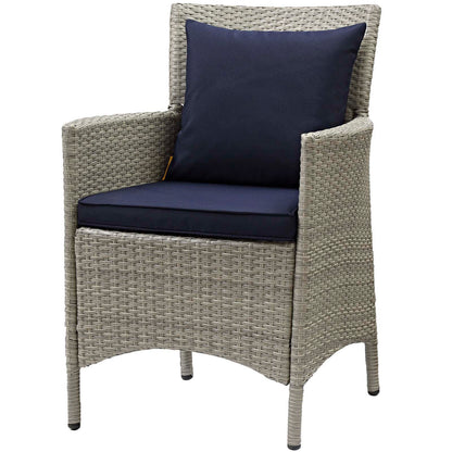 Conduit Outdoor Patio Wicker Rattan Dining Armchair Set of 2, Rattan, Wicker, Light Grey Gray Blue Navy, 19052