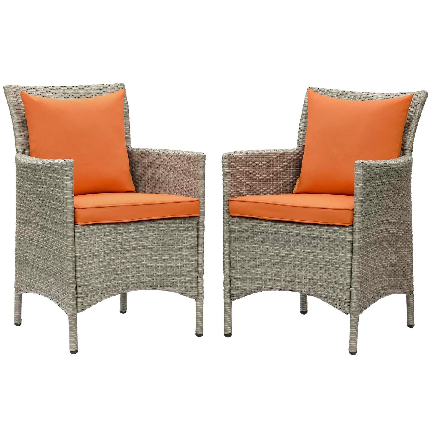 Conduit Outdoor Patio Wicker Rattan Dining Armchair Set of 2, Rattan, Wicker, Light Grey Gray Orange, 19053