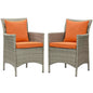 Conduit Outdoor Patio Wicker Rattan Dining Armchair Set of 2, Rattan, Wicker, Light Grey Gray Orange, 19053