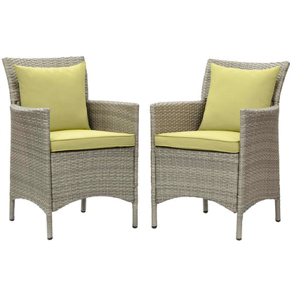 Conduit Outdoor Patio Wicker Rattan Dining Armchair Set of 2, Rattan, Wicker, Light Grey Gray Green, 19054