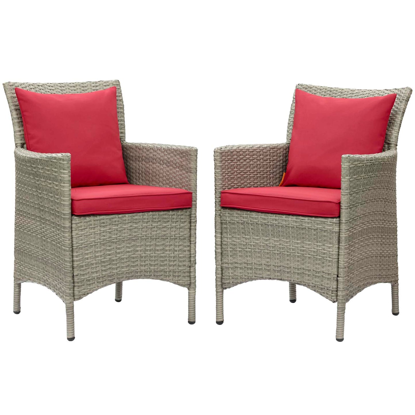 Conduit Outdoor Patio Wicker Rattan Dining Armchair Set of 2, Rattan, Wicker, Light Grey Gray Red, 19055