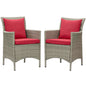 Conduit Outdoor Patio Wicker Rattan Dining Armchair Set of 2, Rattan, Wicker, Light Grey Gray Red, 19055