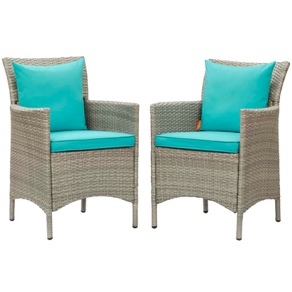 Conduit Outdoor Patio Wicker Rattan Dining Armchair Set of 2, Rattan, Wicker, Light Grey Gray Blue, 19056