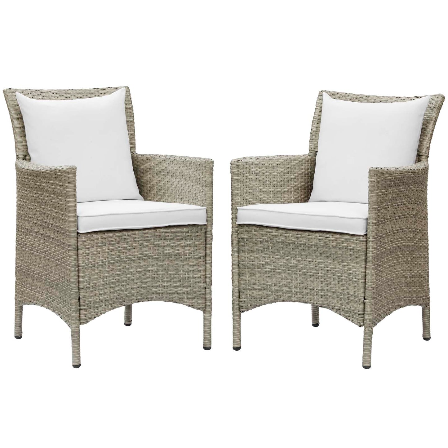 Conduit Outdoor Patio Wicker Rattan Dining Armchair Set of 2, Rattan, Wicker, Light Grey Gray White, 19057