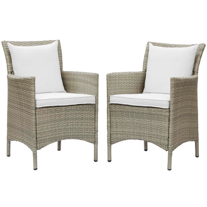 Conduit Outdoor Patio Wicker Rattan Dining Armchair Set of 2, Rattan, Wicker, Light Grey Gray White, 19057