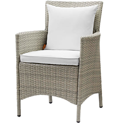 Conduit Outdoor Patio Wicker Rattan Dining Armchair Set of 2, Rattan, Wicker, Light Grey Gray White, 19057