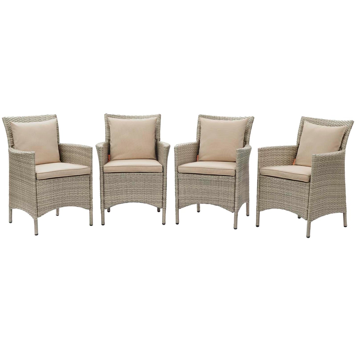Conduit Outdoor Patio Wicker Rattan Dining Armchair Set of 4, Rattan, Wicker, Light Grey Gray Beige, 19058