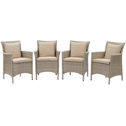 Conduit Outdoor Patio Wicker Rattan Dining Armchair Set of 4, Rattan, Wicker, Light Grey Gray Beige, 19058