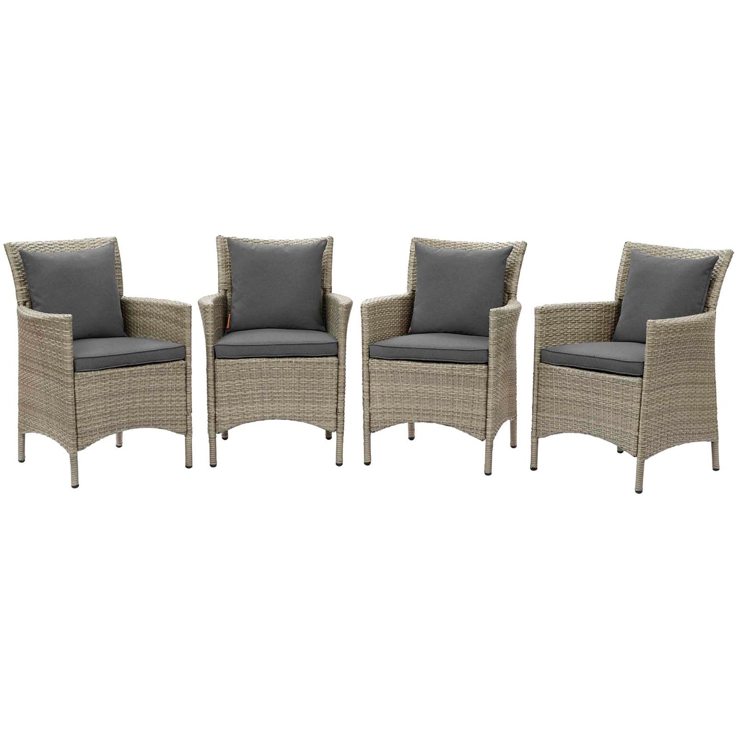 Conduit Outdoor Patio Wicker Rattan Dining Armchair Set of 4, Rattan, Wicker, Grey Gray, 19059
