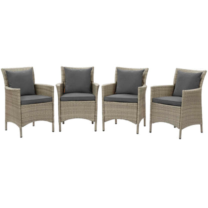 Conduit Outdoor Patio Wicker Rattan Dining Armchair Set of 4, Rattan, Wicker, Grey Gray, 19059
