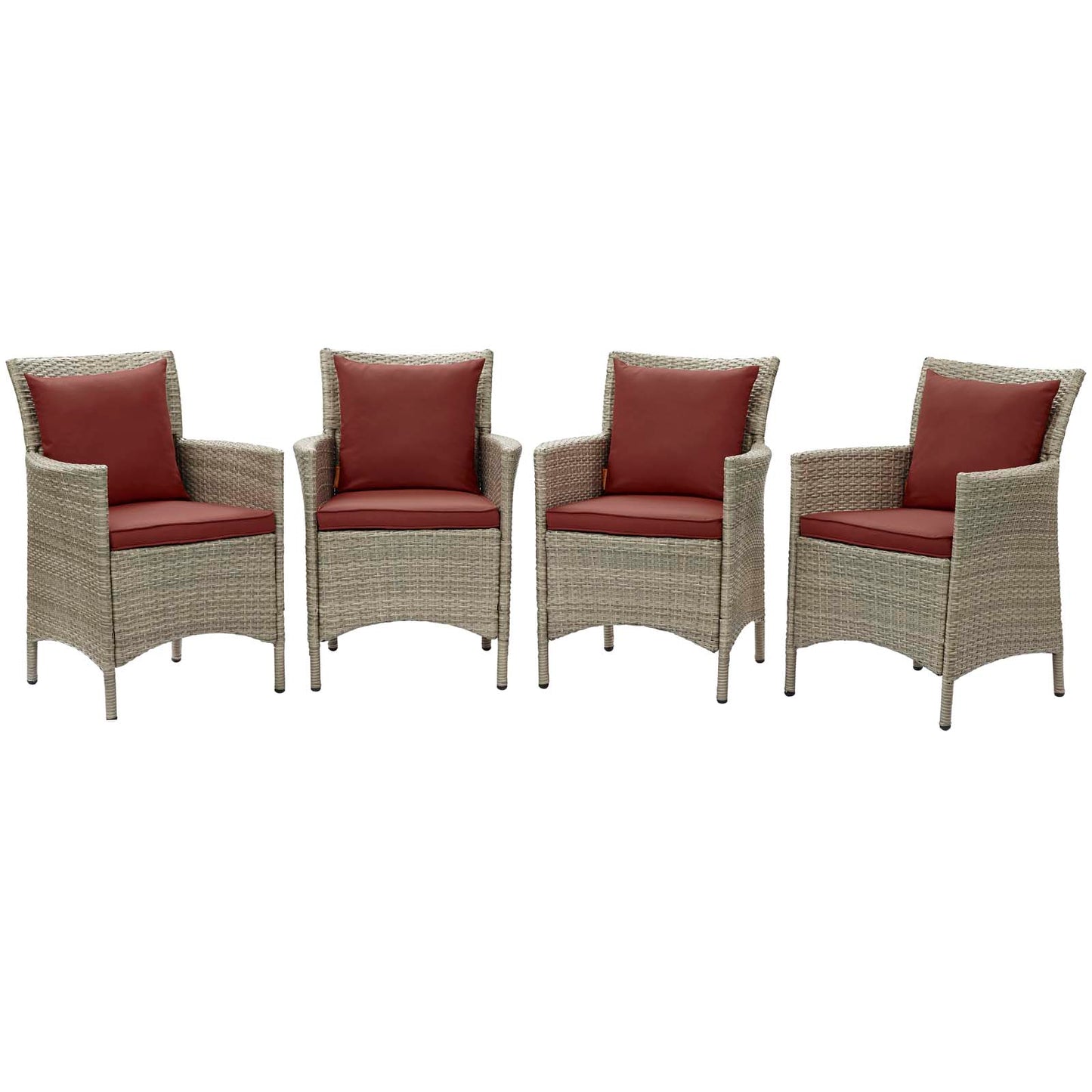 Conduit Outdoor Patio Wicker Rattan Dining Armchair Set of 4, Rattan, Wicker, Dark Red Brown, 19060