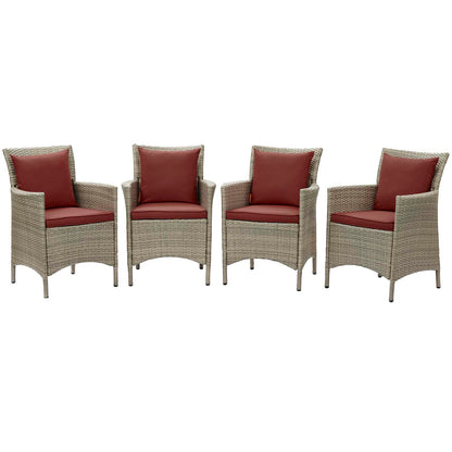 Conduit Outdoor Patio Wicker Rattan Dining Armchair Set of 4, Rattan, Wicker, Dark Red Brown, 19060