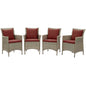 Conduit Outdoor Patio Wicker Rattan Dining Armchair Set of 4, Rattan, Wicker, Dark Red Brown, 19060